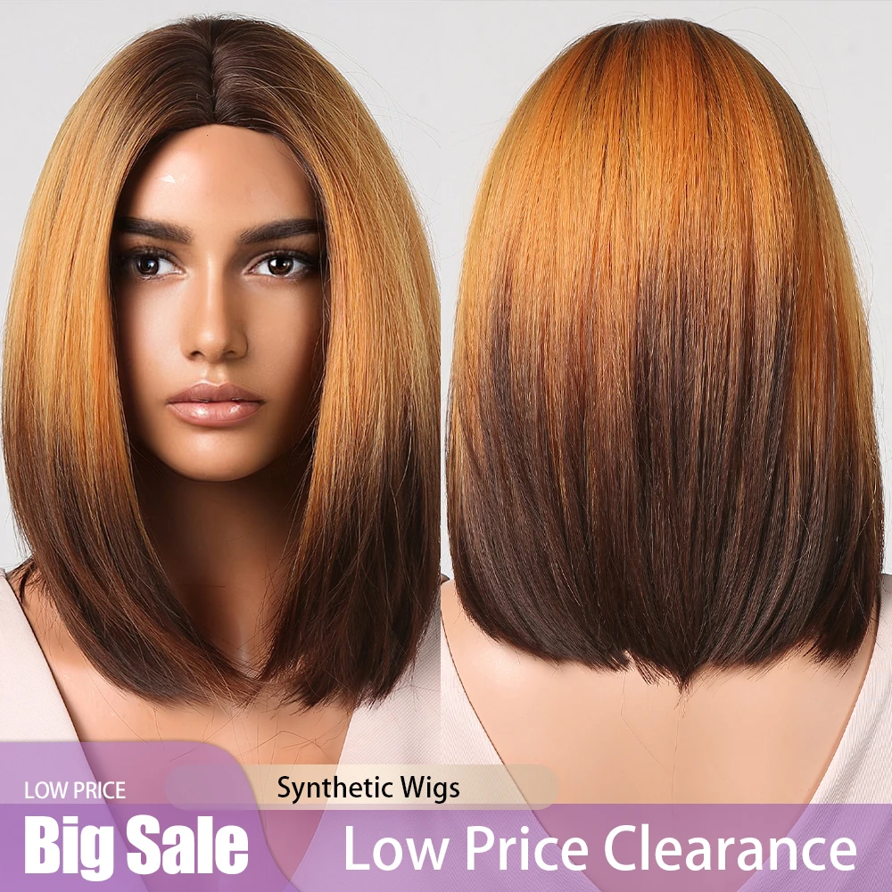 Short Straight Bob Synthetic Wigs Light Orange Brown Ombre Wig Middle Part Hair for Afro Black Women Halloween Cosplay Party Use
Short Straight Bob Synthetic Wigs Light Orange Brown Ombre Wig Middle Part Hair for Afro Black Women Halloween Cosplay Party Use