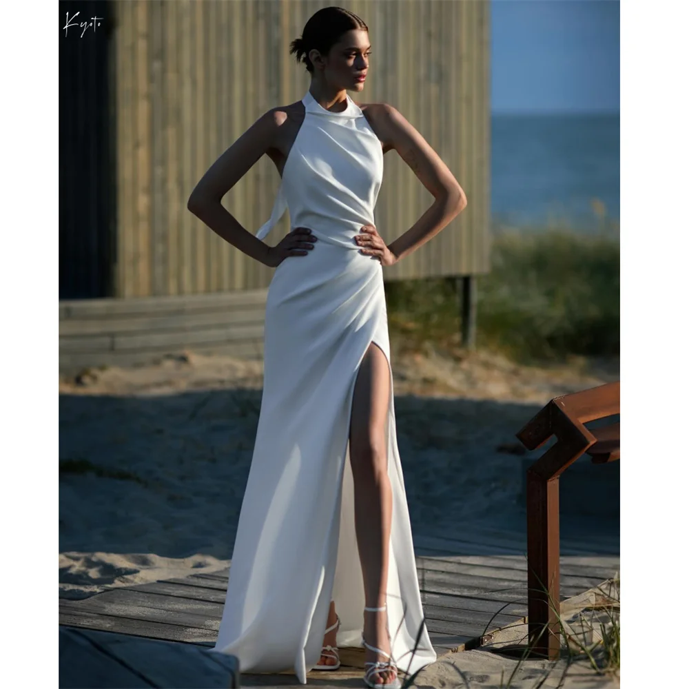 Kyoto Customized White Halter Neck Mermaid Wedding Dress Pleats Side Split vestidos de novia Zip Back Sweep Train Formal Evening
Kyoto Customized White Halter Neck Mermaid Wedding Dress Pleats Side Split vestidos de novia Zip Back Sweep Train Formal Evening