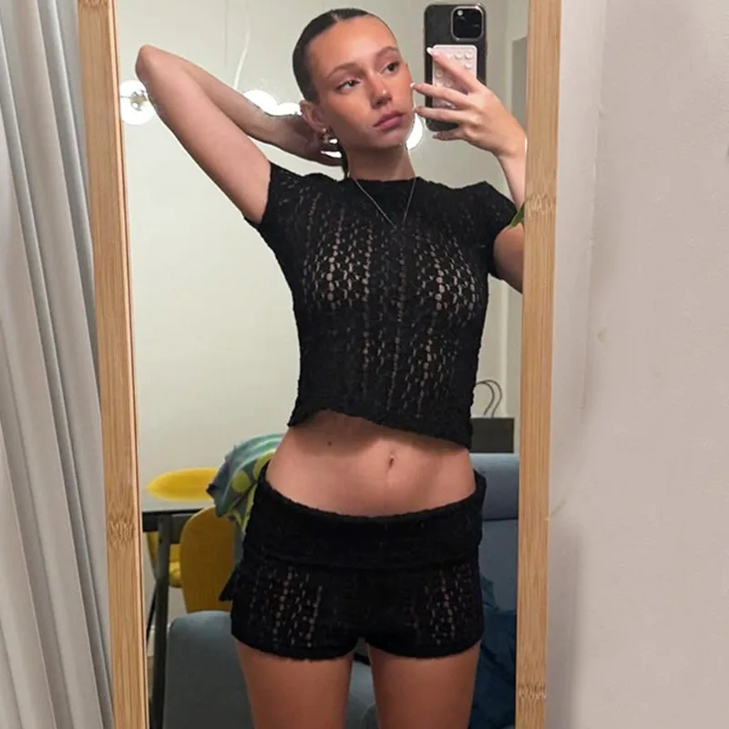 Tuularose Women's Summer Shorts 2-Piece Set Sexy See-through Tops Bodycon Shorts Set Party Vacation Fashion Women's Short Sets
Tuularose Women's Summer Shorts 2-Piece Set Sexy See-through Tops Bodycon Shorts Set Party Vacation Fashion Women's Short Sets