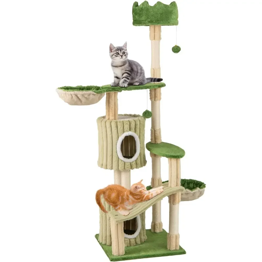 63 Green Cat Tower with 2 Condos, Plush Perch, Basket Beds, Scratching Posts, Balls, Slide
63 Green Cat Tower with 2 Condos, Plush Perch, Basket Beds, Scratching Posts, Balls, Slide