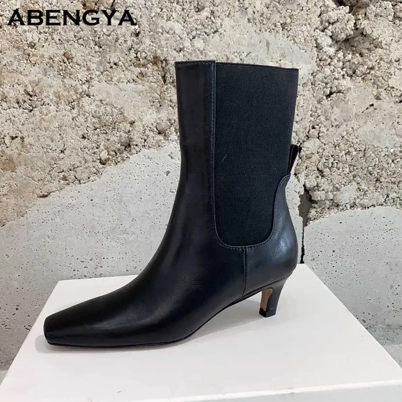 2025 New Black Leather Mid Calf Boots Women Square Toe Designer Kitten Heels Short Boots Winter Party Chelsea Boots For Women
2025 New Black Leather Mid Calf Boots Women Square Toe Designer Kitten Heels Short Boots Winter Party Chelsea Boots For Women
