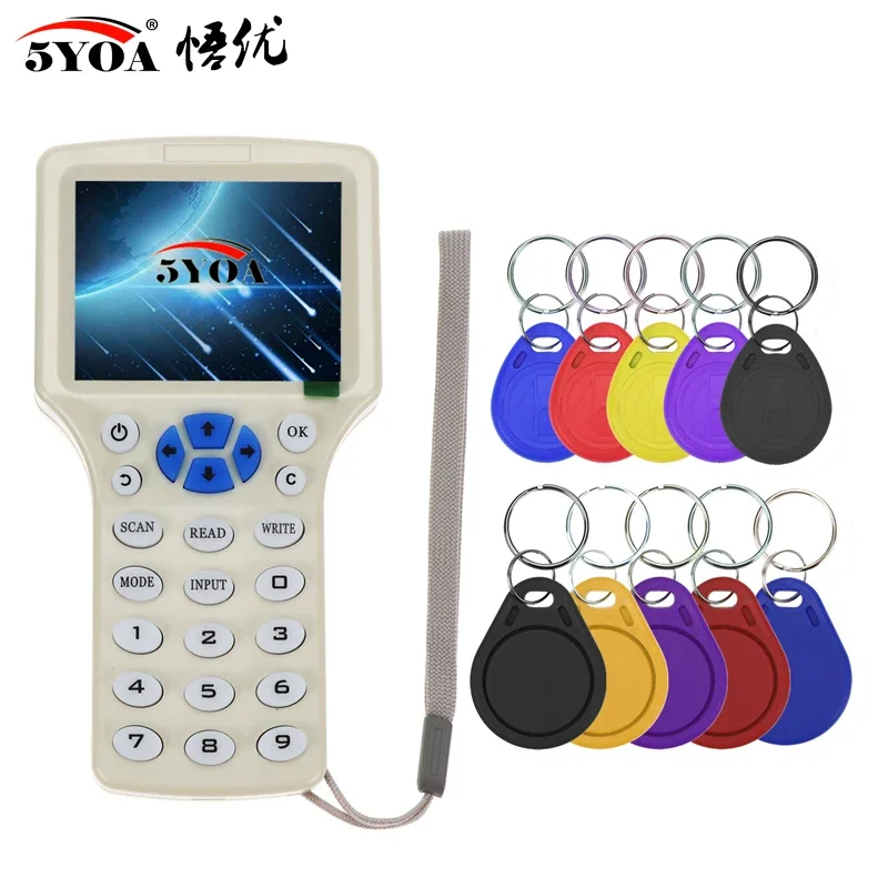 5YOA RFID Copier Writer Readers Duplicator 125KHz 13.56MHz USB Programmer NFC Smart 10 Frequency Key fob Card Reader UID Decoder