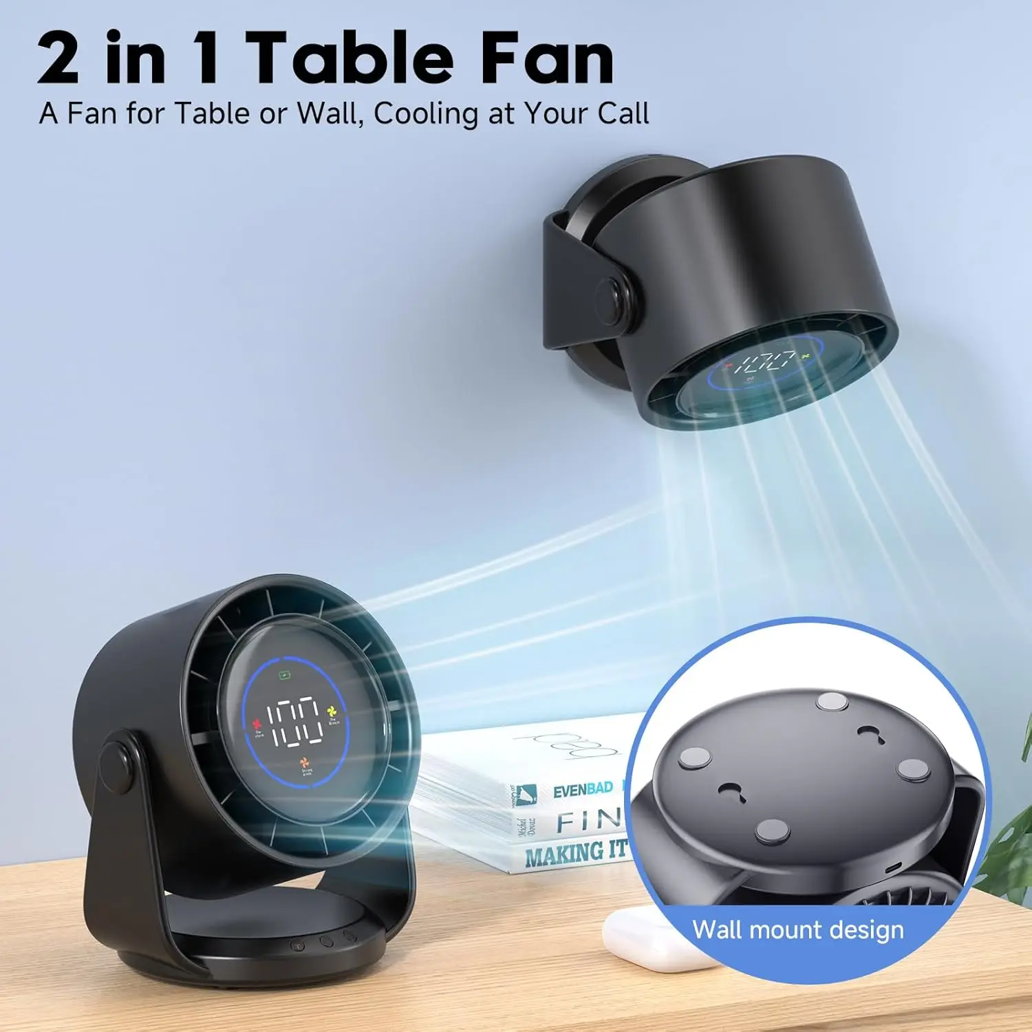 Desk Fan, Turbo Table Fan For Bedroom, 100-Speed Digital Display, Low Noise, 105° Adjustable Tilt, 7.5-inch, Rechargeab
Desk Fan, Turbo Table Fan For Bedroom, 100-Speed Digital Display, Low Noise, 105° Adjustable Tilt, 7.5-inch, Rechargeab