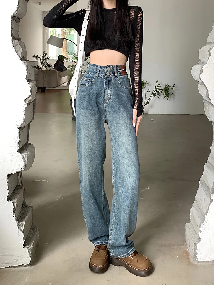 Ретро джинсы с высокой талией и широкими штанинами для женщин, весна-осень, свободные, прямые, больших размеров, из денима, модные, с эффектом потертости, из смесового хлопка
Ретро джинсы с высокой талией и широкими штанинами для женщин, весна-осень, свободные, прямые, больших размеров, из денима, модные, с эффектом потертости, из смесового хлопка