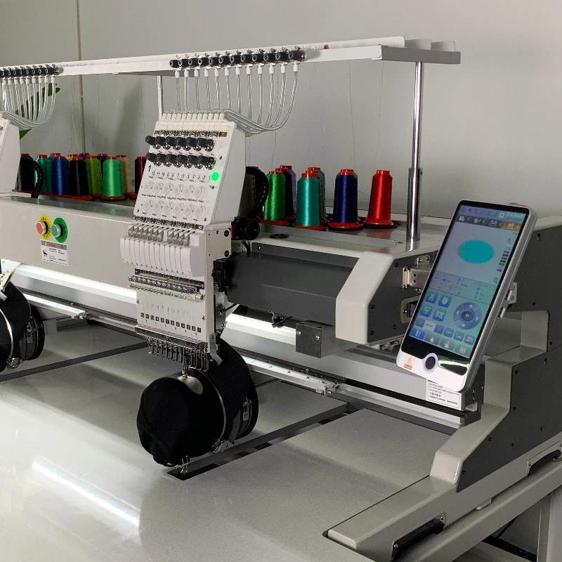 High-quality Computerized Two-Head 12/15 Needles 1200 RPM Engine Embroidery Apparel Machine Home Use Caps T-Shirts Finished