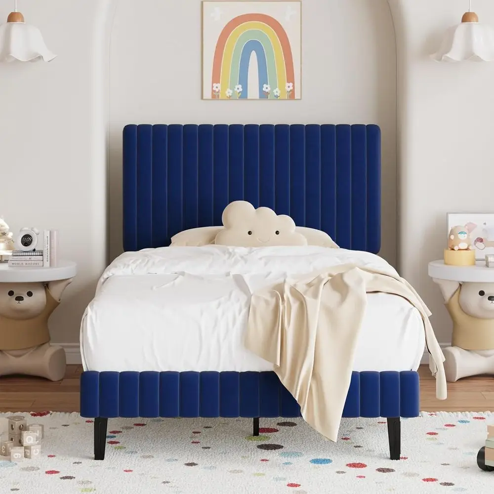 Twin Bed e/Velvet Upholstered Platorm Bed with Adjustable Veal Channel Tuted board and ootboard/No Box Spring Required/
Twin Bed e/Velvet Upholstered Platorm Bed with Adjustable Veal Channel Tuted board and ootboard/No Box Spring Required/