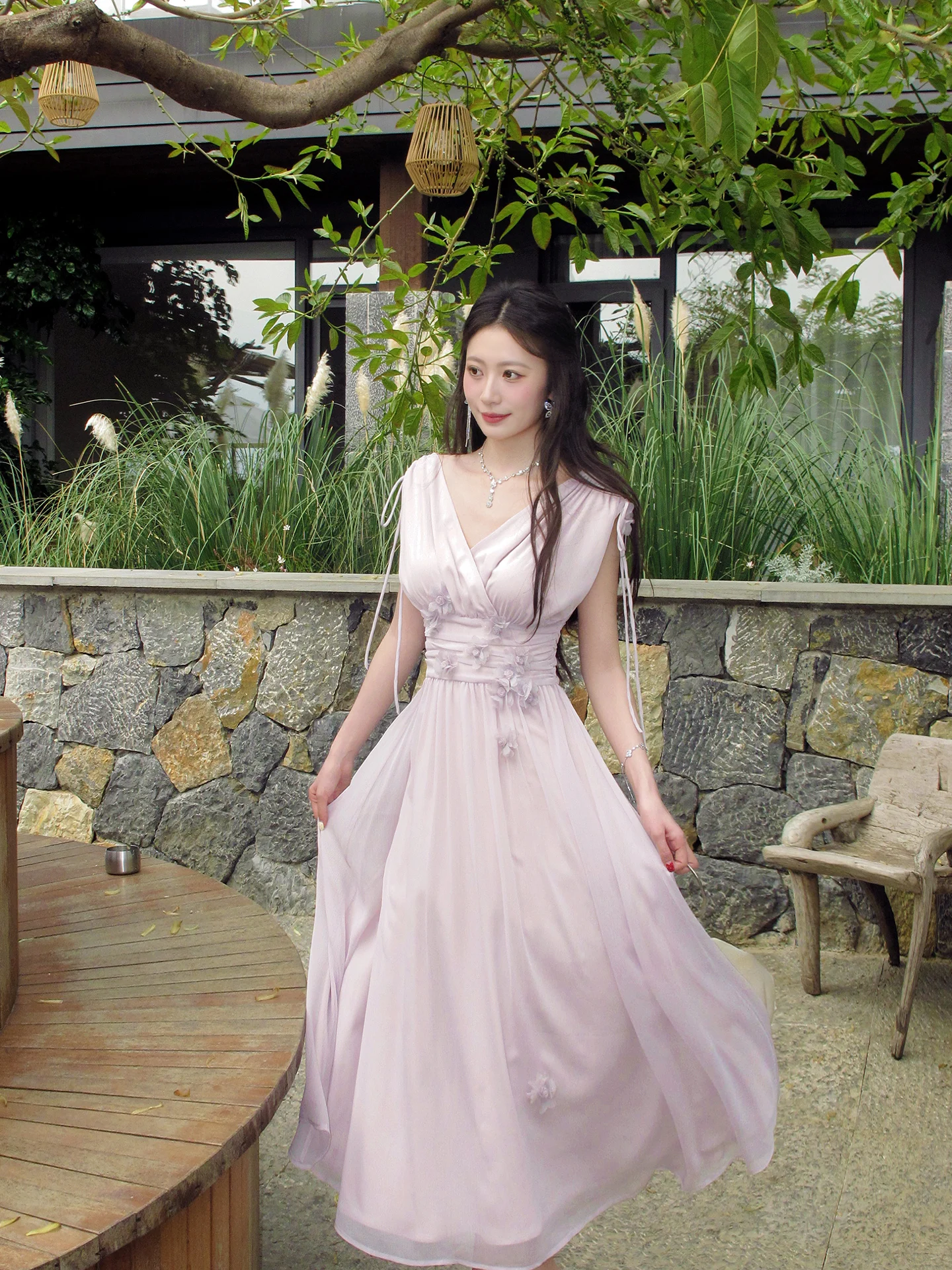 Purple V-Neck Gathered Waist Fairy Skirt Dress Lace Vacation Style Long Dress French Style Splice Waist Shaping Summer Dress
Purple V-Neck Gathered Waist Fairy Skirt Dress Lace Vacation Style Long Dress French Style Splice Waist Shaping Summer Dress