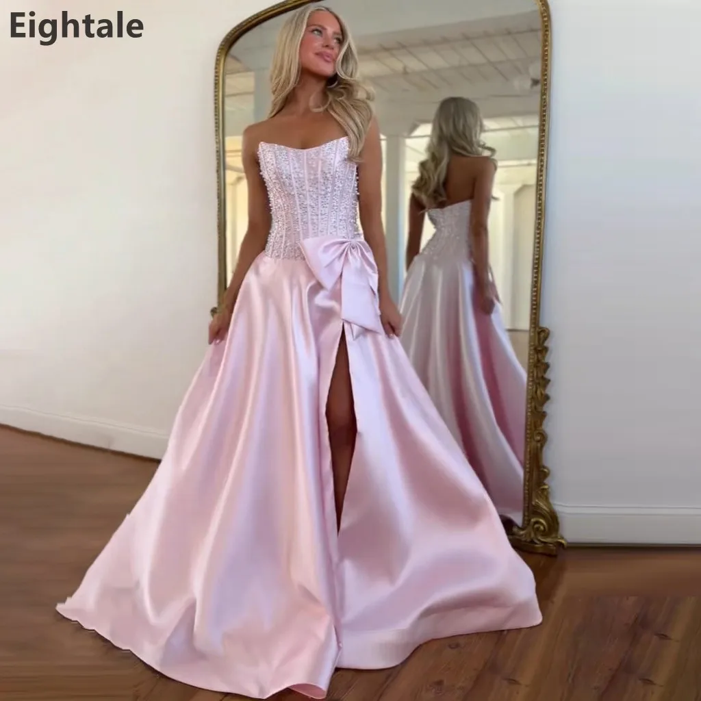 Eightale 2026 Pink Satin A Line Strapless Beaded Maxi Evening Dress Prom Dress Women Dubai Formal Party Gown Customized
Eightale 2026 Pink Satin A Line Strapless Beaded Maxi Evening Dress Prom Dress Women Dubai Formal Party Gown Customized