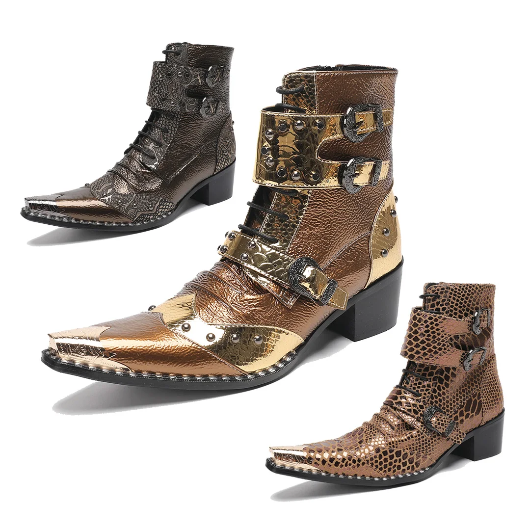 Mid Heeled Ankle Boots Double Button Denim Boots British Metal Pointed Men's Shoes Snake Skin Printed Lace Up Ankle Boots
Mid Heeled Ankle Boots Double Button Denim Boots British Metal Pointed Men's Shoes Snake Skin Printed Lace Up Ankle Boots