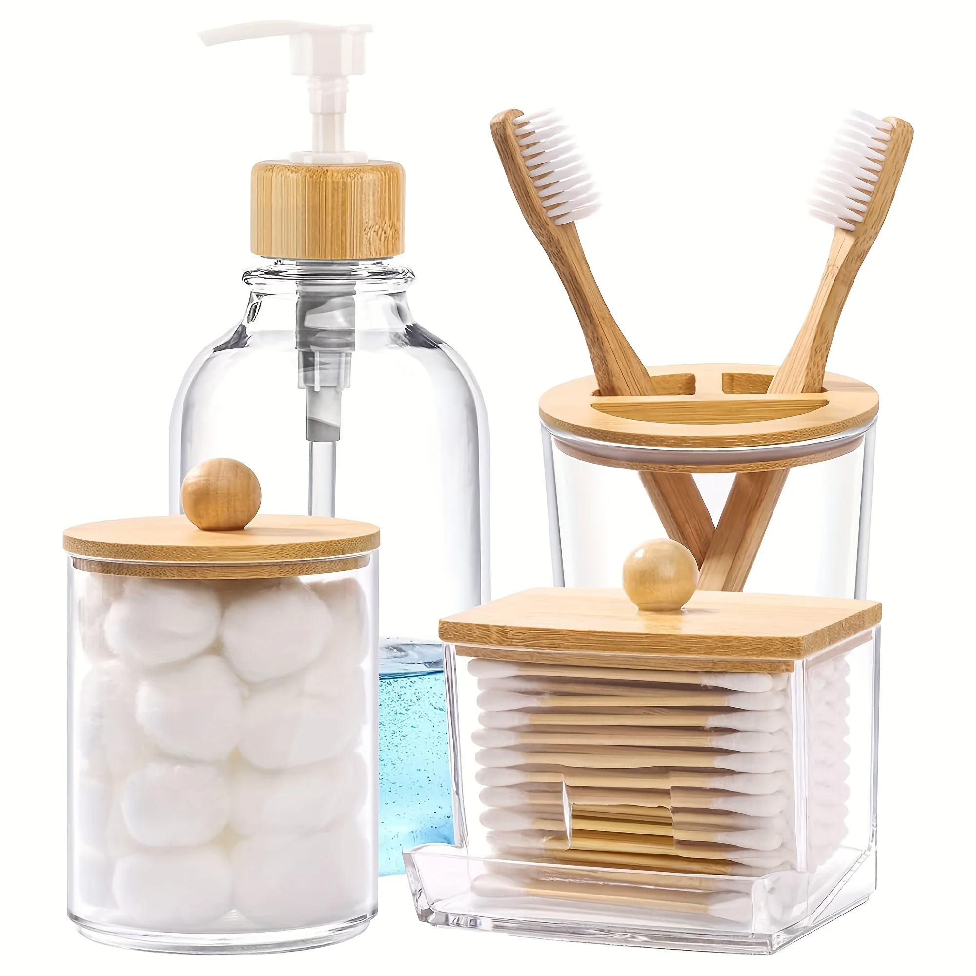 4pcs Bathroom Accessories Set - Soap Dispenser, Toothbrush Holder, 2 Qtip Jars, Rustic Bathroom Decor, Organizer for Modern Homes
4pcs Bathroom Accessories Set - Soap Dispenser, Toothbrush Holder, 2 Qtip Jars, Rustic Bathroom Decor, Organizer for Modern Homes