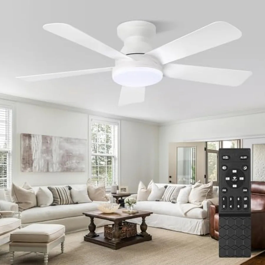 Ceiling Fan Light with Remote Control, Flush Mount Installation, Reversible Rotation, 3 Color Temperatures, 2/4H Timer for Bedr
Ceiling Fan Light with Remote Control, Flush Mount Installation, Reversible Rotation, 3 Color Temperatures, 2/4H Timer for Bedr