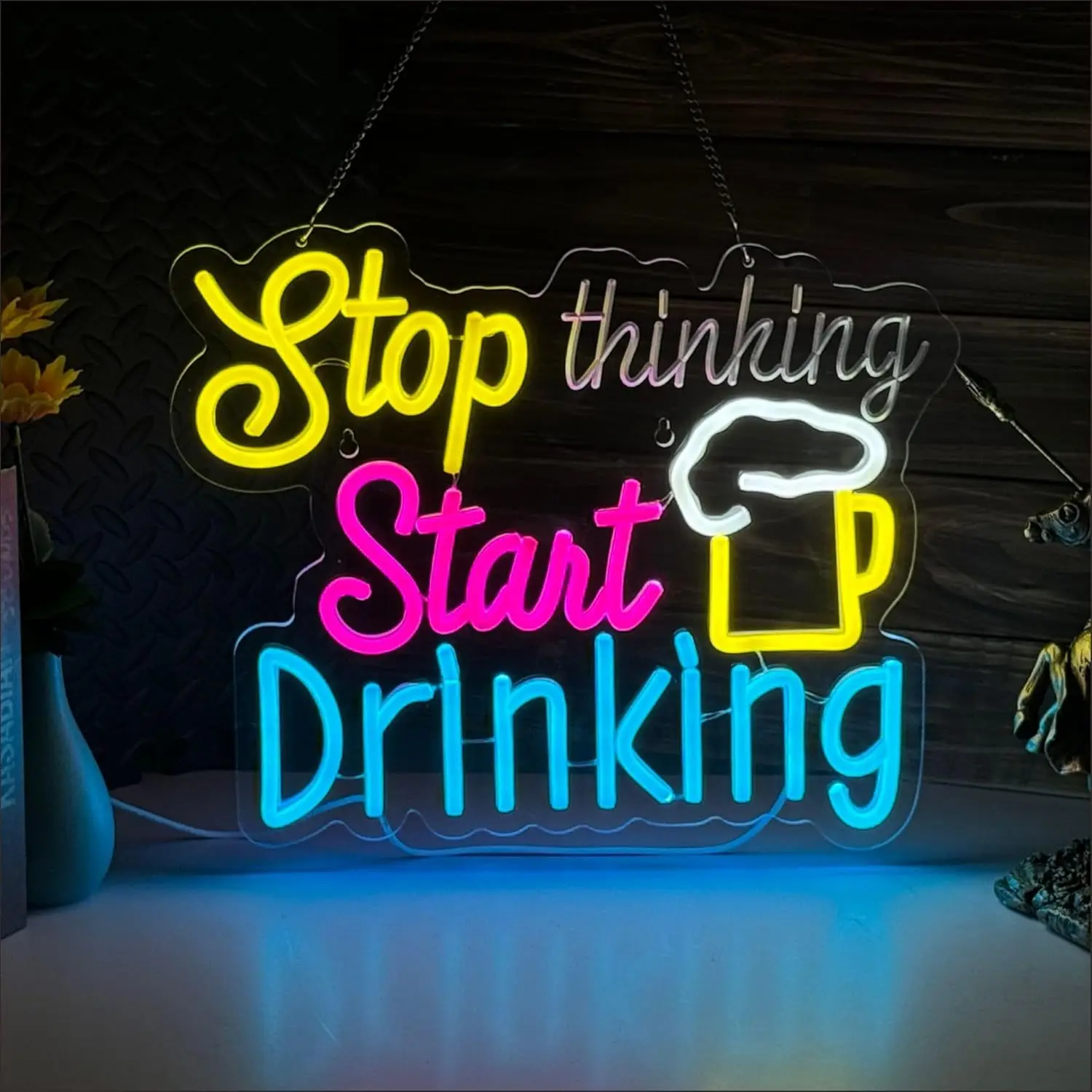 Stop Thinking Start Drinking Neon Sign for Wall Decor Dimmable LED Light Sign USB for Beer Bar Men's Cave Shop Party Decor Gifts
Stop Thinking Start Drinking Neon Sign for Wall Decor Dimmable LED Light Sign USB for Beer Bar Men's Cave Shop Party Decor Gifts