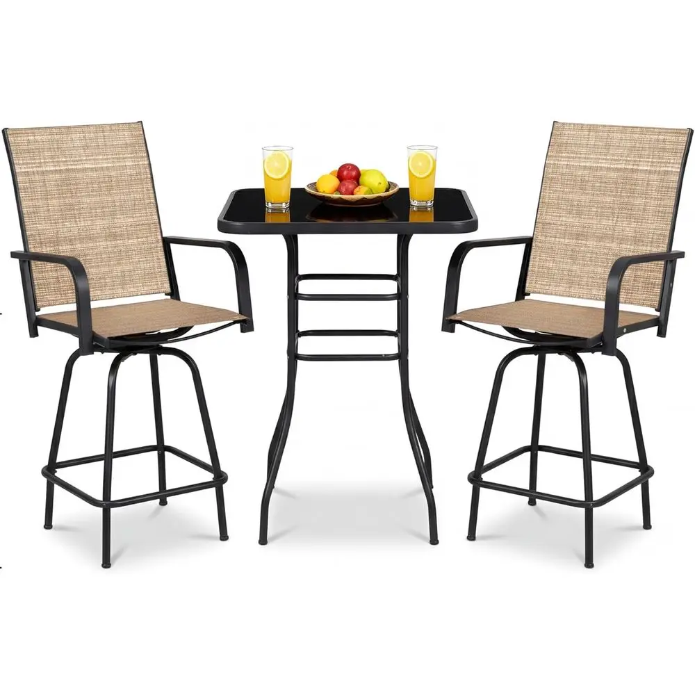 3-Piece Outdoor High Top Patio Bar Set with Swivel Stools and Textilene Fabric for Balcony or Poolside in Brown
3-Piece Outdoor High Top Patio Bar Set with Swivel Stools and Textilene Fabric for Balcony or Poolside in Brown