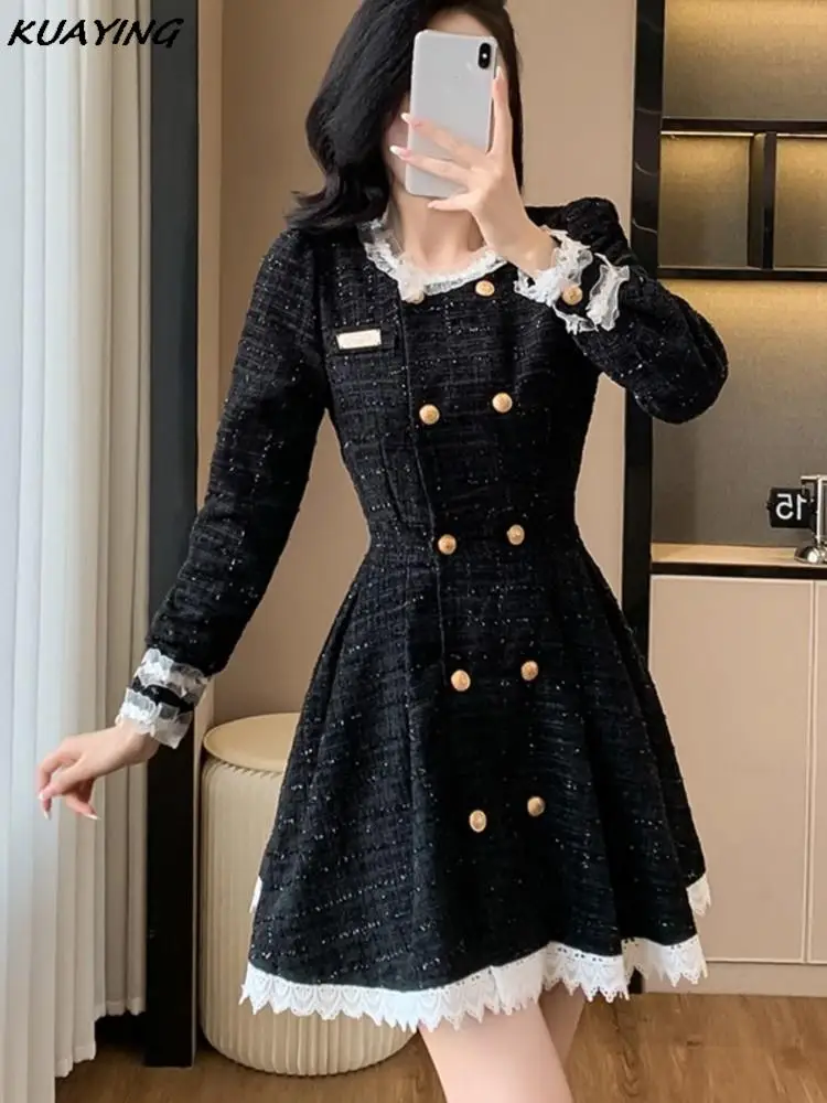 Elegant Party Dresses Woman Autumn Vintage Double Breasted Black Ruffles Birthday Prom Evening Mini Dress Office Lady Vestidos
Elegant Party Dresses Woman Autumn Vintage Double Breasted Black Ruffles Birthday Prom Evening Mini Dress Office Lady Vestidos