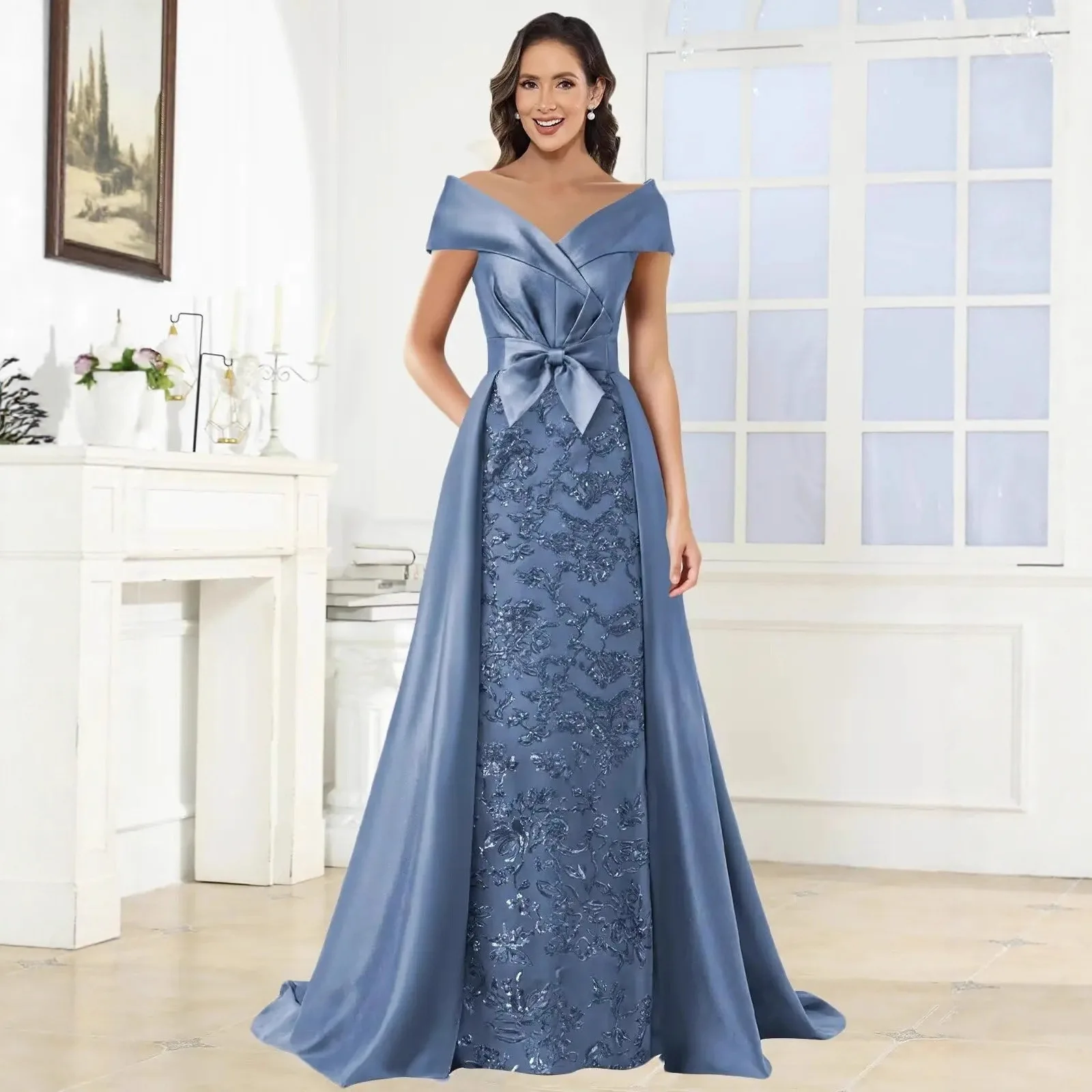 QMANSHA Plus Size Custom-Made Off-Shoulder Evening Gown Satin Bow Waist, Sequined Lace Formal Dress Floor-Length Wedding Gown
QMANSHA Plus Size Custom-Made Off-Shoulder Evening Gown Satin Bow Waist, Sequined Lace Formal Dress Floor-Length Wedding Gown