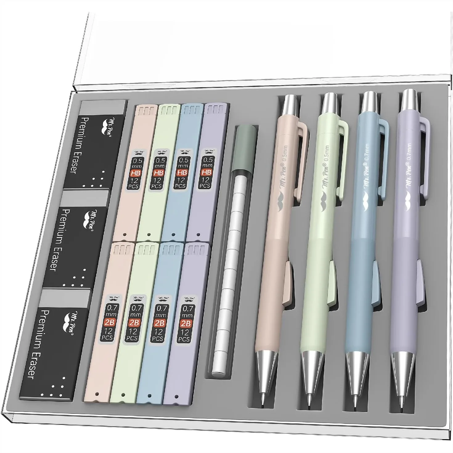 Pastel Mechanical Pencil Set with Lead Refills & Erasers, 4 Pack, 0.5 & 0.7mm, Fast Click, 6x Tubes HB & 2B Lead, 3x Eraser for
Pastel Mechanical Pencil Set with Lead Refills & Erasers, 4 Pack, 0.5 & 0.7mm, Fast Click, 6x Tubes HB & 2B Lead, 3x Eraser for