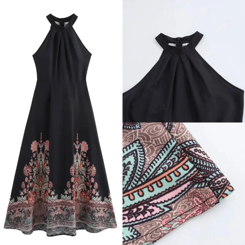 Fashion Printed Vacation Mid Length Dress Elegant Neck Hanging Sleeveless A-line Skirt High Street Waist Cinching Women's Dress
Fashion Printed Vacation Mid Length Dress Elegant Neck Hanging Sleeveless A-line Skirt High Street Waist Cinching Women's Dress