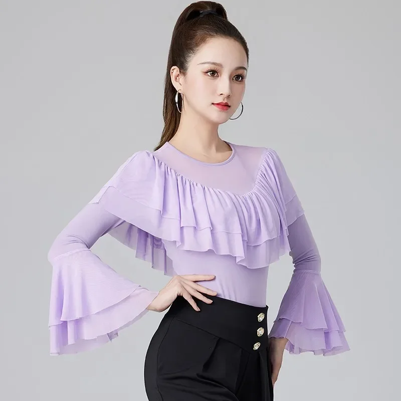 Purple Black Dance Tops Latin Clothes Girl Wear Woman Elegant Practice Ruffled Flared Sleeves Samba Standard Dances Playsuits
Purple Black Dance Tops Latin Clothes Girl Wear Woman Elegant Practice Ruffled Flared Sleeves Samba Standard Dances Playsuits