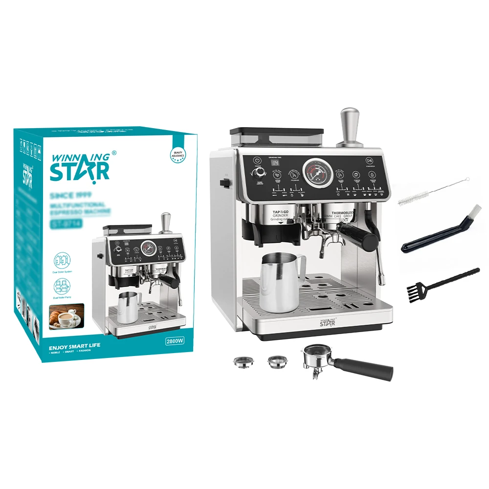 ST-9714 Semi-Automatic Espresso Machine - Commercial 20bar Pump Coffee Maker with Built-in Grinder, Professional Grade
ST-9714 Semi-Automatic Espresso Machine - Commercial 20bar Pump Coffee Maker with Built-in Grinder, Professional Grade
