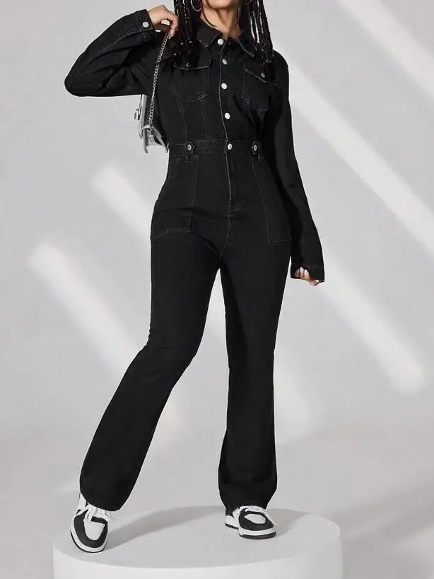 Spring New Arrival Long Sleeve Quality Black Denim Overalls High Waist Bell Bottoms Fashionable Personality Buttons Pants
Spring New Arrival Long Sleeve Quality Black Denim Overalls High Waist Bell Bottoms Fashionable Personality Buttons Pants