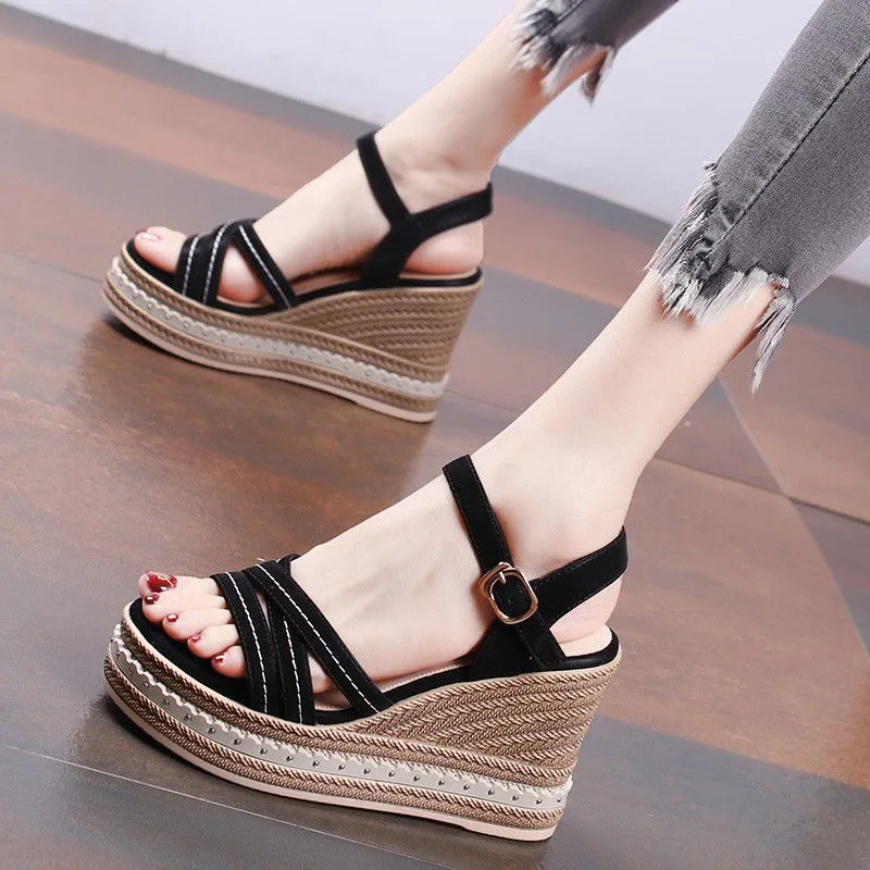 Luxury Women's Wedges Heeled Sandals 2025 Summer New Thick Soled High Heel Sandals Fashion Roman Shoes for Women Sandalias Mujer 
Luxury Women's Wedges Heeled Sandals 2025 Summer New Thick Soled High Heel Sandals Fashion Roman Shoes for Women Sandalias Mujer