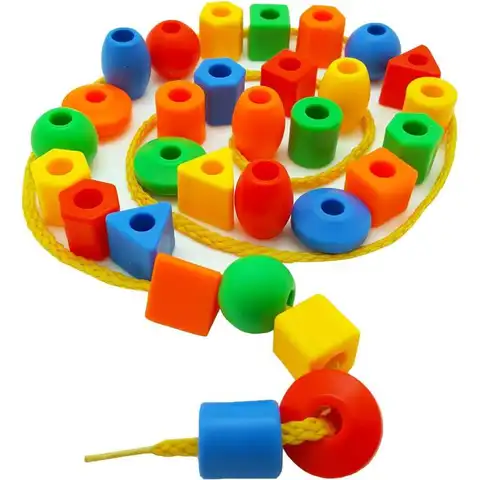 Rainbow Lacing Beads 25Pcs with 3 Strings Threading Toy Montessori Educational Activity Fine Motor Skills Learning Toy for Kids