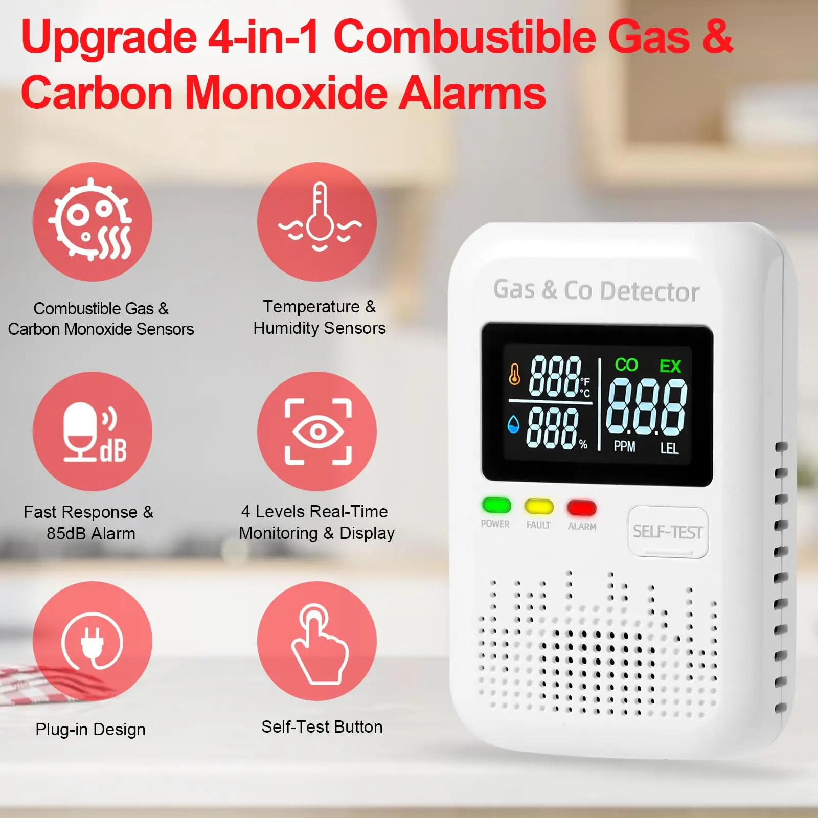 885B Combination Natural Gas & Carbon Monoxide Detector,AC-Plug-in Explosive Gas & Carbon Monoxide Alarm,Low KH885B Concentration Levels,4-in-1 Real-time Display & Monitor for Home,Camping,RV, Apartment
885B Combination Natural Gas & Carbon Monoxide Detector,AC-Plug-in Explosive Gas & Carbon Monoxide Alarm,Low KH885B Concentration Levels,4-in-1 Real-time Display & Monitor for Home,Camping,RV, Apartment