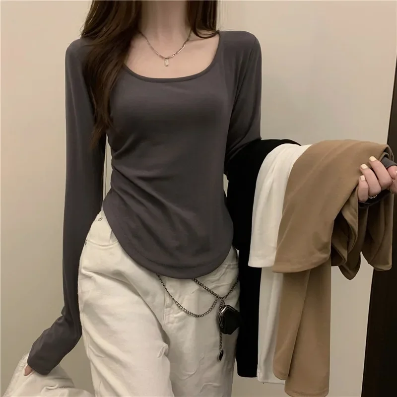Women Long Sleeve Square Neck T-Shirt Spring And Autumn New Irregular Hem Slim Casual Top Girl Bottom Shirts
Women Long Sleeve Square Neck T-Shirt Spring And Autumn New Irregular Hem Slim Casual Top Girl Bottom Shirts