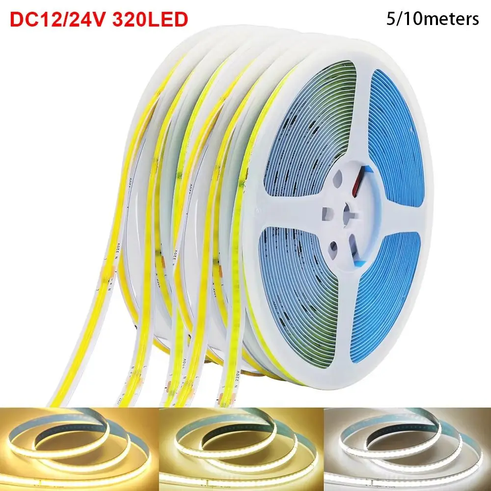 1Roll DC12/24V 320LED COB LED Strip Light High Density RA90 Super Bright Flexible Lamp 5m 10m Warm White Natural White
1Roll DC12/24V 320LED COB LED Strip Light High Density RA90 Super Bright Flexible Lamp 5m 10m Warm White Natural White