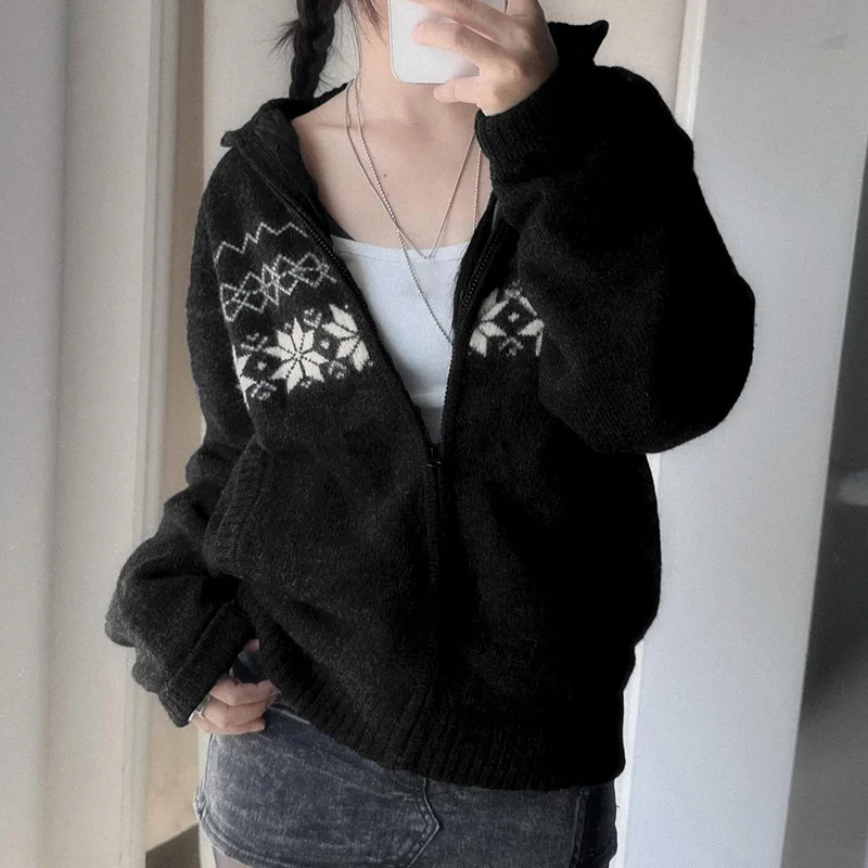 American retro style loose and lazy sense of hooded wool knit coat women's autumn winter slim casual zipper sweater
American retro style loose and lazy sense of hooded wool knit coat women's autumn winter slim casual zipper sweater