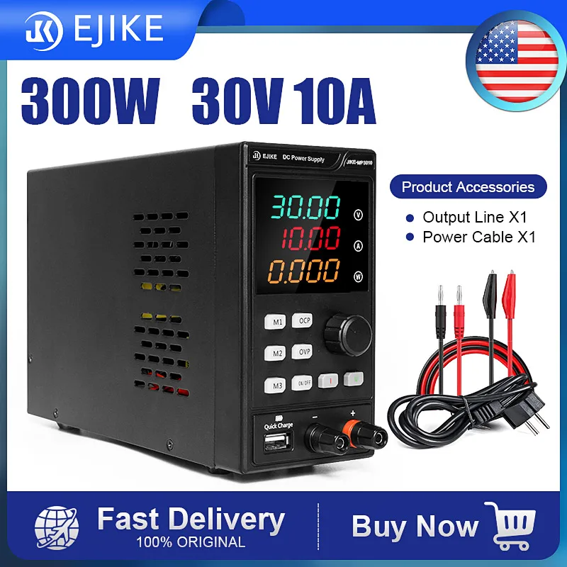 EJIKE DC Power Supply MP3010 30V 10A USB Charge Display Adjustable Voltage Regulator Switch Power Supply Preset Current ON/OFF
EJIKE DC Power Supply MP3010 30V 10A USB Charge Display Adjustable Voltage Regulator Switch Power Supply Preset Current ON/OFF