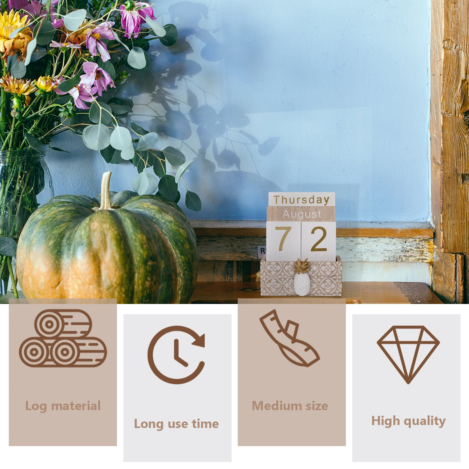 Pineapple Desk Calendar Ornament Wooden Retro Office Home Decoration Photography Prop Stylish Design Kids Learning Numbers Time
Pineapple Desk Calendar Ornament Wooden Retro Office Home Decoration Photography Prop Stylish Design Kids Learning Numbers Time