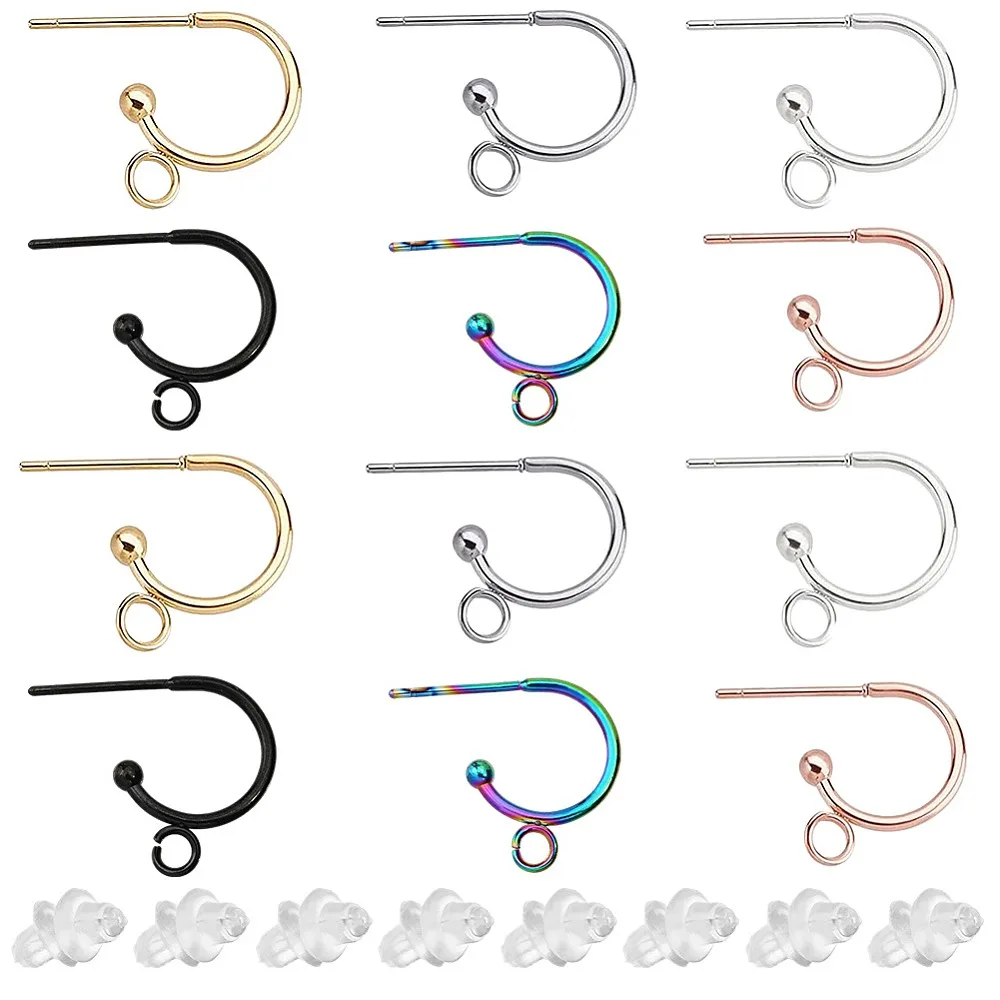 24Pcs 6 Colors 304 Stainless Steel Stud Earring Findings Half Hoop Earrings with Loop 30Pcs Plastic Ear Nuts Mixed Color
24Pcs 6 Colors 304 Stainless Steel Stud Earring Findings Half Hoop Earrings with Loop 30Pcs Plastic Ear Nuts Mixed Color