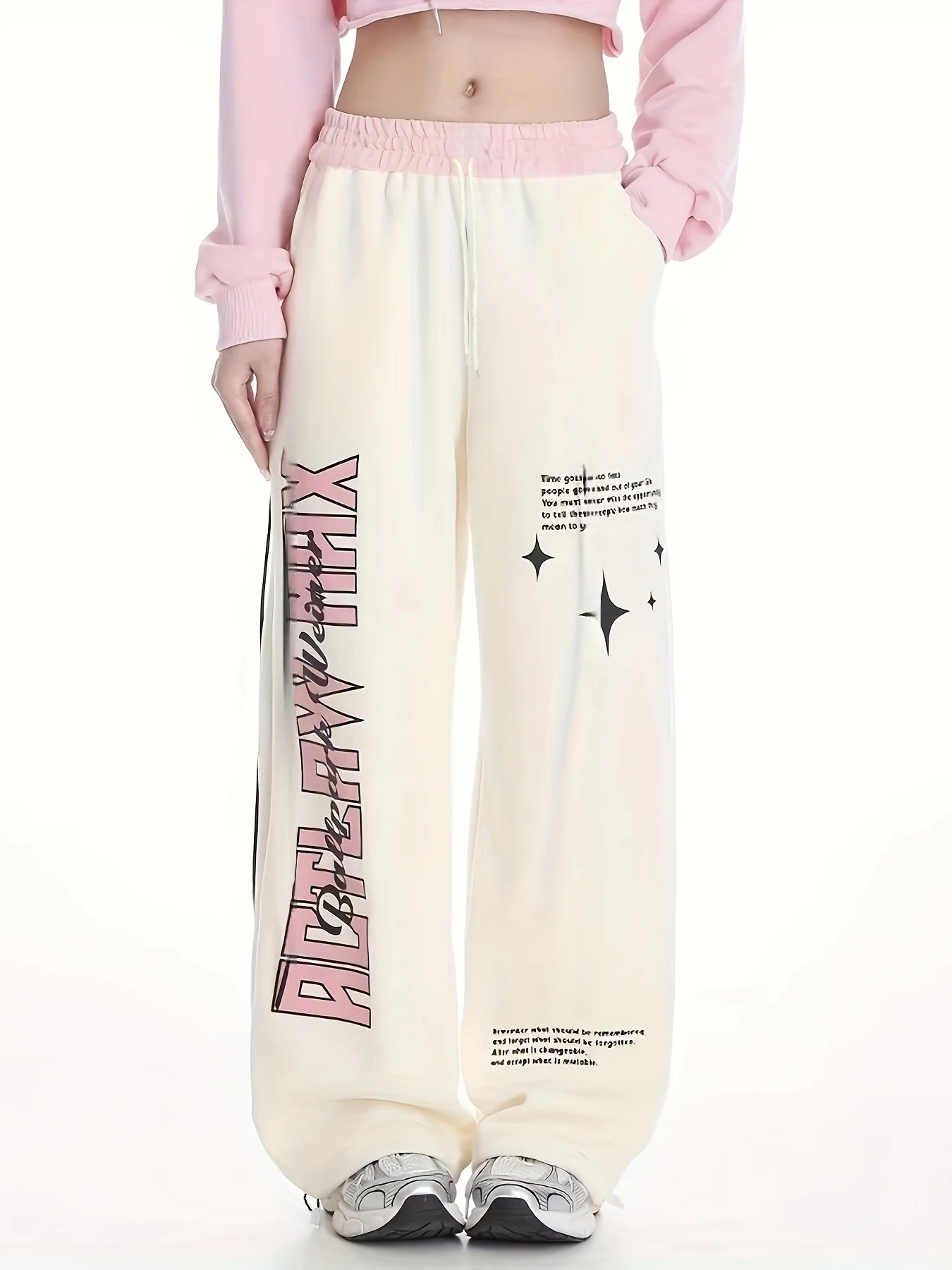 2026 Summer Y2K Streetwear Wide Leg Sweatpants Beige with Pink Letter and Star Print Elastic Waist Fast Dry Casual Trousers Kids
2026 Summer Y2K Streetwear Wide Leg Sweatpants Beige with Pink Letter and Star Print Elastic Waist Fast Dry Casual Trousers Kids