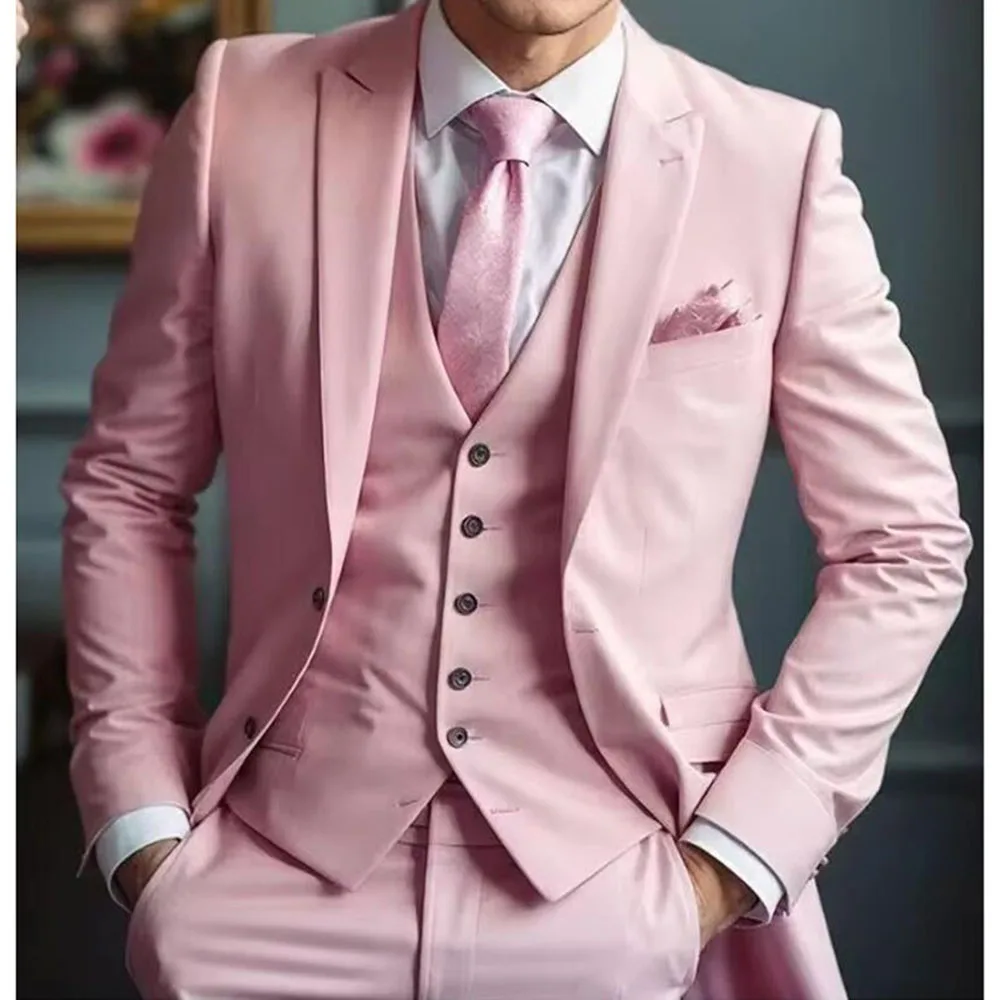 Latest Fashion Pink Wedding Men Suits Single Breasted Peak Lapel Regular Length Outfits Costume Homme 3 Piece Jacket Pants Vest
Latest Fashion Pink Wedding Men Suits Single Breasted Peak Lapel Regular Length Outfits Costume Homme 3 Piece Jacket Pants Vest