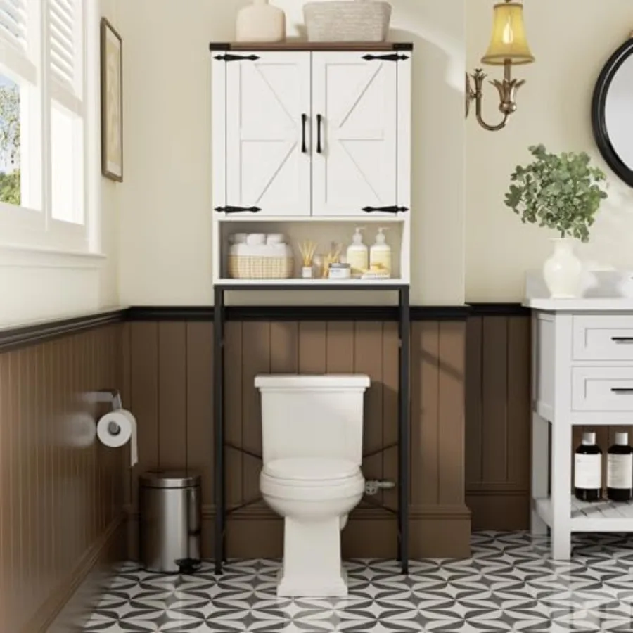 Over The Toilet Storage Cabinet with Farmhouse Doors and Adjustable Shelf Tall Bathroom Organizer with Metal Stand Space Saver
Over The Toilet Storage Cabinet with Farmhouse Doors and Adjustable Shelf Tall Bathroom Organizer with Metal Stand Space Saver