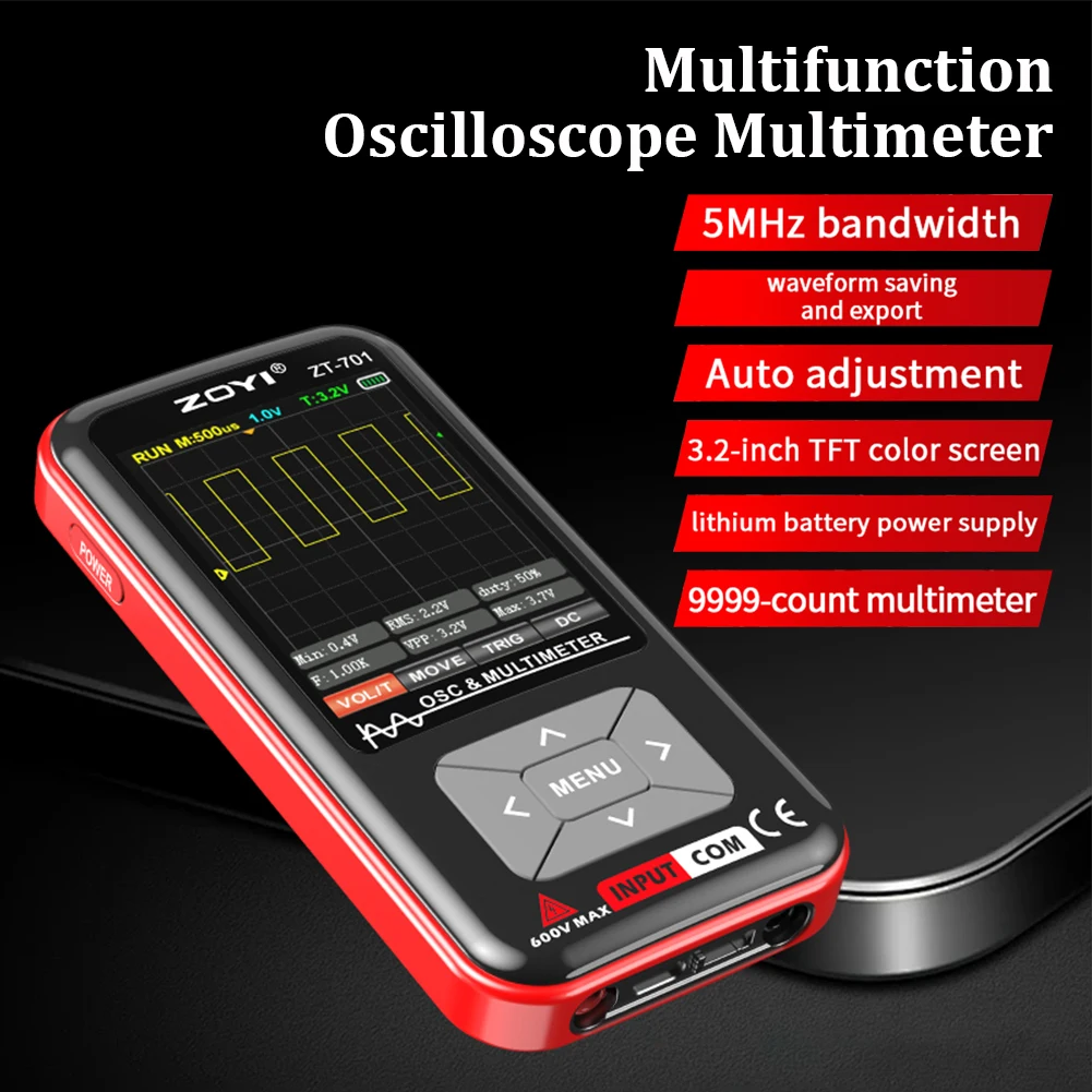 New ZT-701 2 IN 1 Digital Oscilloscope Multimeter 300V 48Msps 5MHz Portable Multimeter Multifunctional Electrical Test Tool
New ZT-701 2 IN 1 Digital Oscilloscope Multimeter 300V 48Msps 5MHz Portable Multimeter Multifunctional Electrical Test Tool