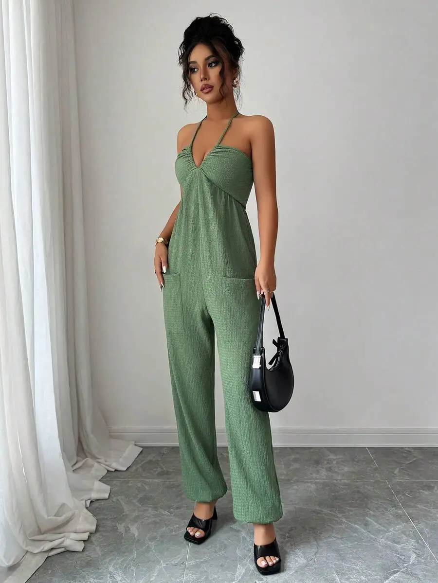 Elenzga Women's Summer Halter Neck Backless Pocket Jumpsuit
Elenzga Women's Summer Halter Neck Backless Pocket Jumpsuit