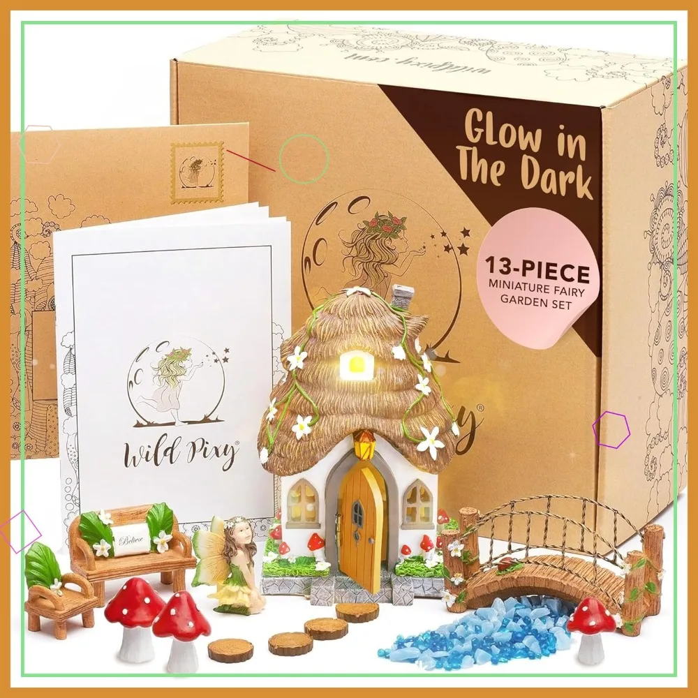Fairy Garden Kit - 13 Pc Glow in Dark Accessories with 7.1" House & Solar LED Light, Outdoor Decor
Fairy Garden Kit - 13 Pc Glow in Dark Accessories with 7.1" House & Solar LED Light, Outdoor Decor