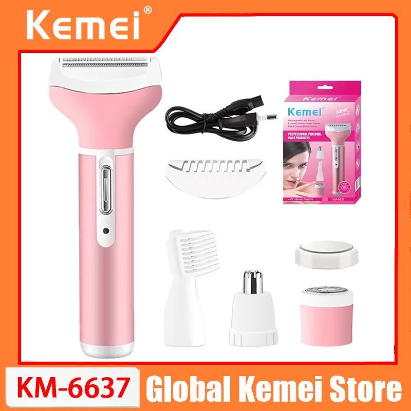 Kemei 6637 4in1 Women Electric Shaver Facial Body Trimmer Beard Eyebrow Nose Ear Lady hair removal Bikini Ball Rechargeable Set
Kemei 6637 4in1 Women Electric Shaver Facial Body Trimmer Beard Eyebrow Nose Ear Lady hair removal Bikini Ball Rechargeable Set