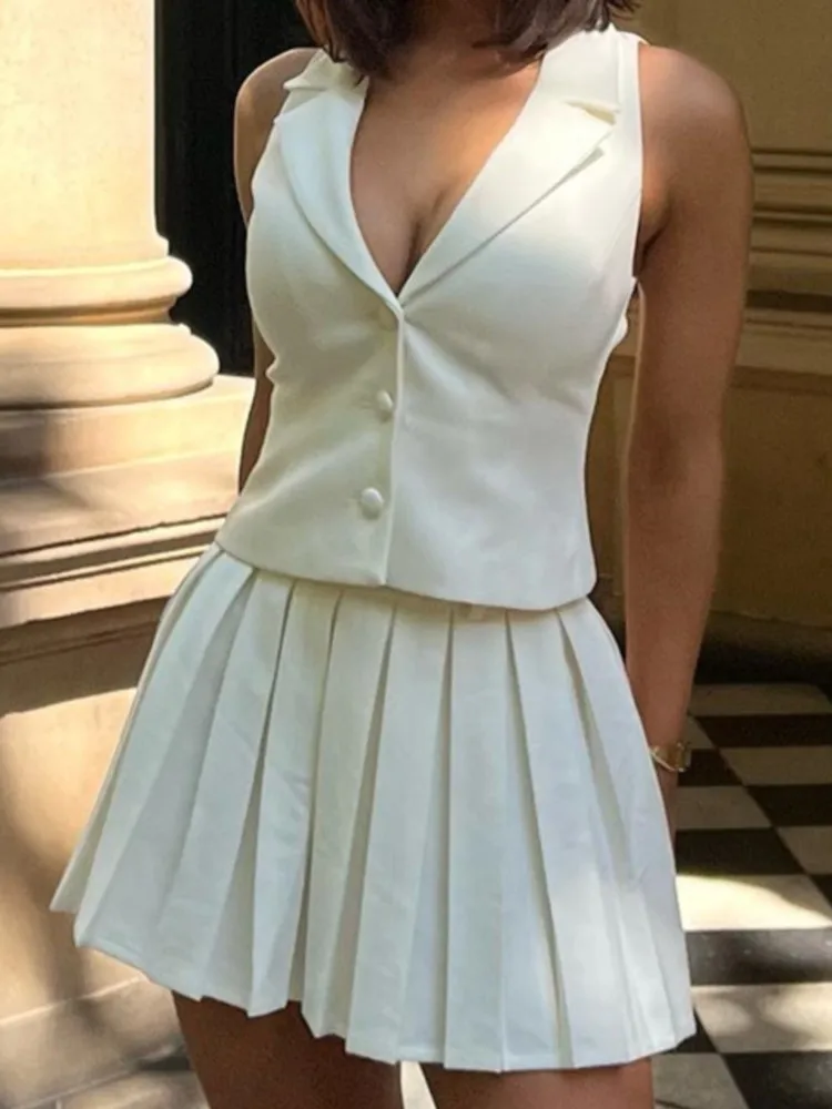 Women Sexy Elegant Y2K Skirts Sets Slim Fit V-neck Tight Vest Mini Pleated Skirt Summer New Street Female Two-piece Set Clothing
Women Sexy Elegant Y2K Skirts Sets Slim Fit V-neck Tight Vest Mini Pleated Skirt Summer New Street Female Two-piece Set Clothing