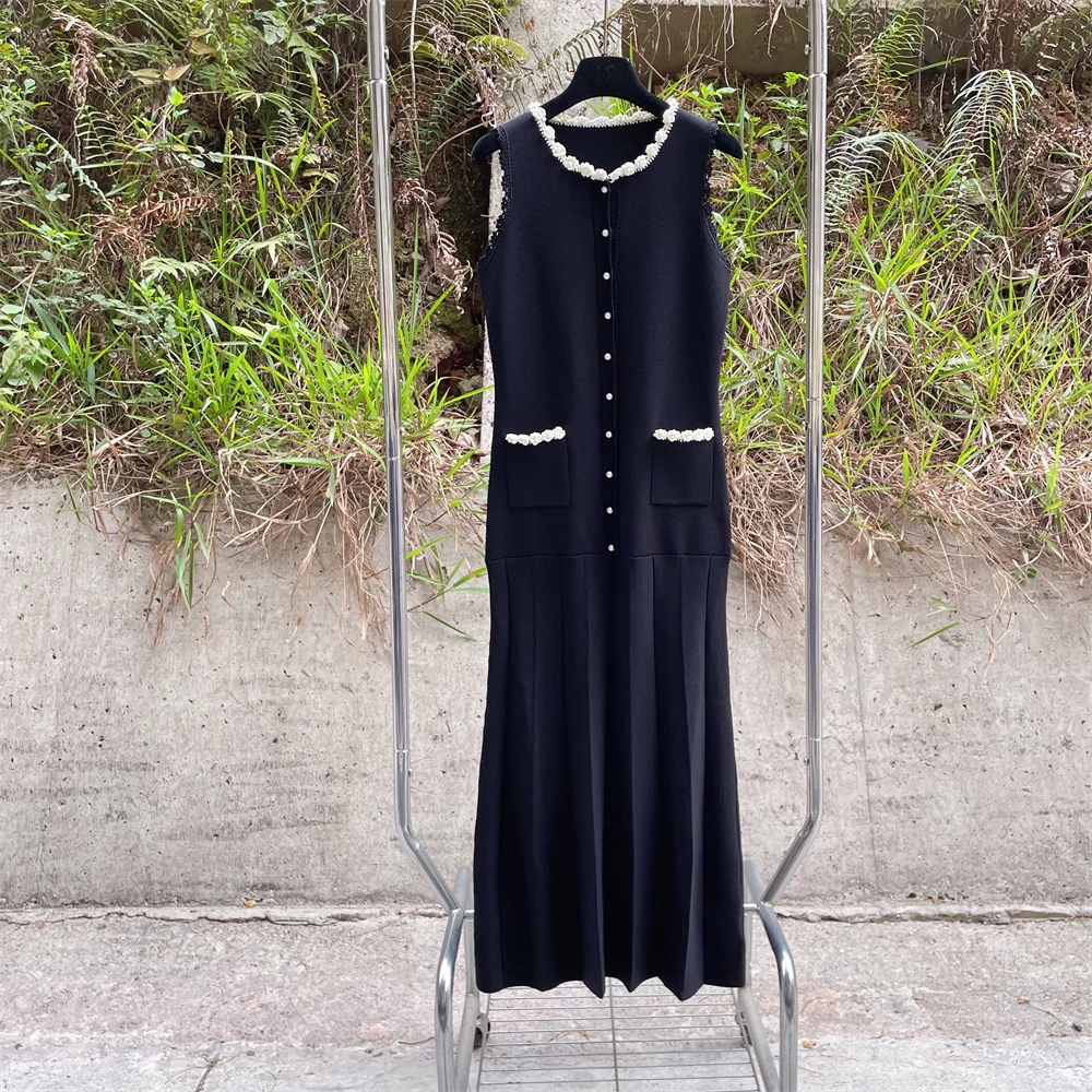 Elegant Hand-Knitted Dress Black Slimming Long Gown round Neck Sleeveless Women's Fashionable Wrap Style Spring Summer
Elegant Hand-Knitted Dress Black Slimming Long Gown round Neck Sleeveless Women's Fashionable Wrap Style Spring Summer