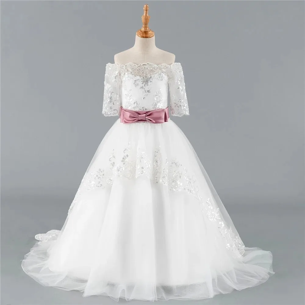 Half Sleeves Flower Girl Dresses For Weddings A-line Tulle Appliques Bow Long First Communion Dresses For Girl Little Kids Baby
Half Sleeves Flower Girl Dresses For Weddings A-line Tulle Appliques Bow Long First Communion Dresses For Girl Little Kids Baby