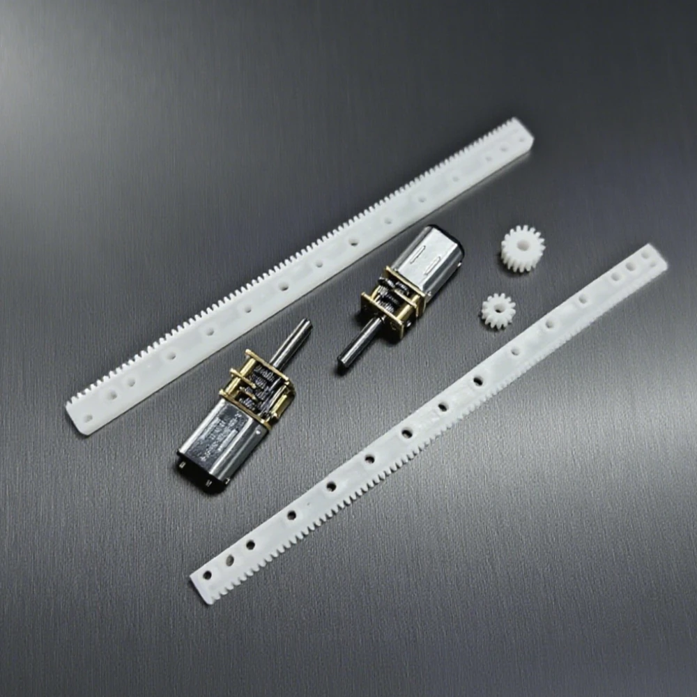 2 pcs of N20 reduction motors + 2 pcs of 0.5 module 125mm plastic racks, with 2 pieces of 3MM D-bore gears as a gift
2 pcs of N20 reduction motors + 2 pcs of 0.5 module 125mm plastic racks, with 2 pieces of 3MM D-bore gears as a gift