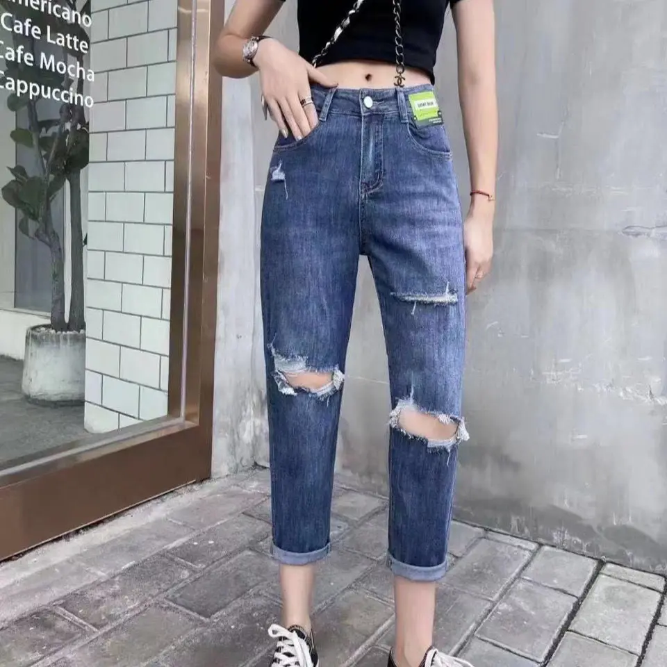 Fashionable Loose Women's Jeans High Waist Harlan Pants Summer Autumn Hole Design Slimming Nine Point Female Trousers
Fashionable Loose Women's Jeans High Waist Harlan Pants Summer Autumn Hole Design Slimming Nine Point Female Trousers