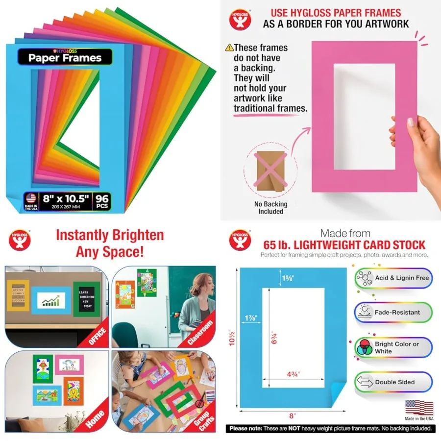 96 Pack Paper Picture Frames, Colorful cardstock Photo Frame 8x10.5-Inch, Paper Frames to Decorate for Wedding Birthday DIY Cla
96 Pack Paper Picture Frames, Colorful cardstock Photo Frame 8x10.5-Inch, Paper Frames to Decorate for Wedding Birthday DIY Cla