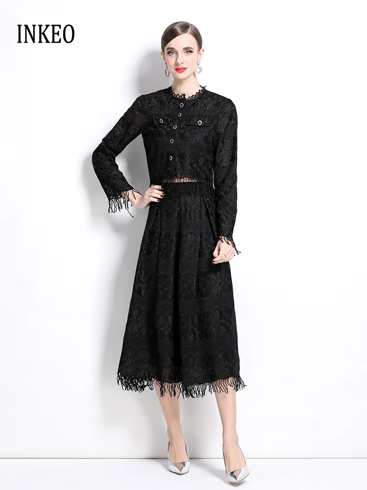 Elegant embroidery tassel 2 Piece set for women 2025 New Beach Lace long sleeve tops shirt and Pleated midi skirt INKEO 5T011
Elegant embroidery tassel 2 Piece set for women 2025 New Beach Lace long sleeve tops shirt and Pleated midi skirt INKEO 5T011