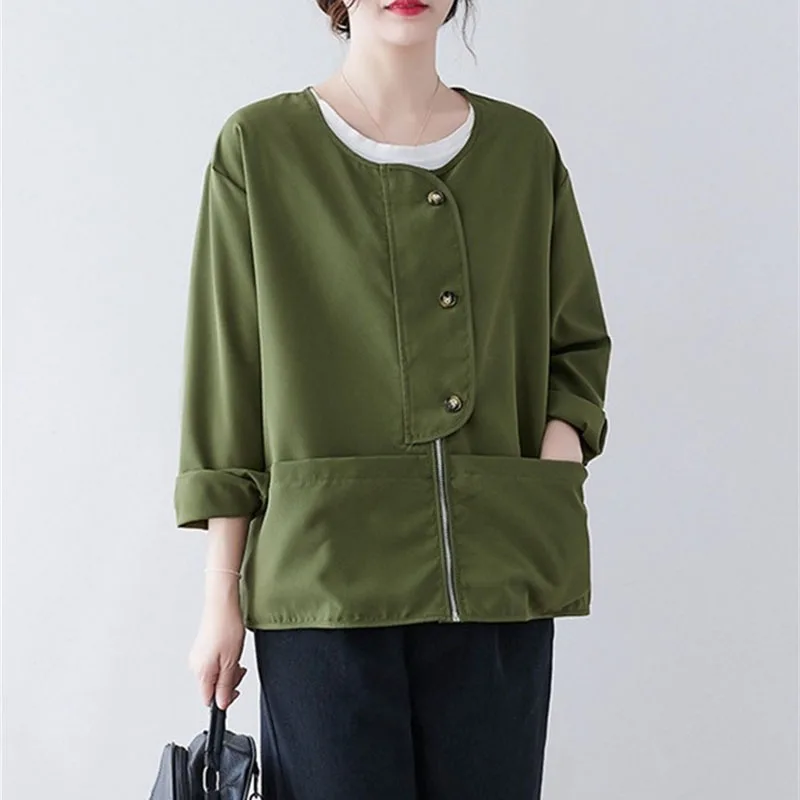 Women Spring Autumn Coat Black Green Cotton Linen Stand Up Collar Pocket Casual Top Loose Long Sleeved Short Shirt Jacket
Women Spring Autumn Coat Black Green Cotton Linen Stand Up Collar Pocket Casual Top Loose Long Sleeved Short Shirt Jacket