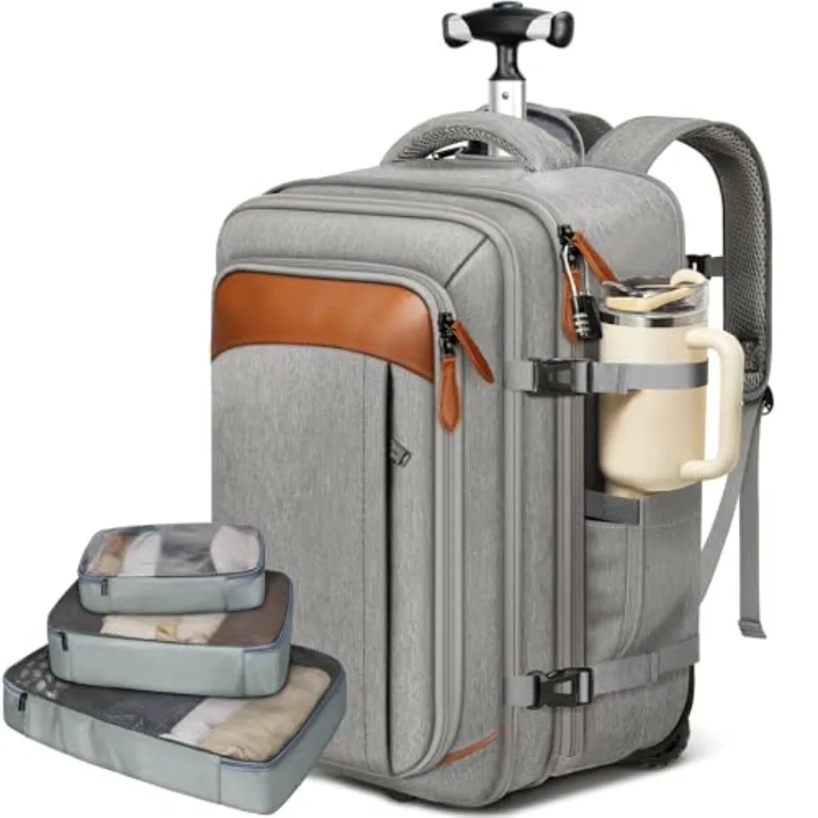 Expandable Travel Rolling Backpack with Wheels, Airline Approved Wheeled Backpack with 3 Packing Cubes, 17 Inch Roller Carry on
Expandable Travel Rolling Backpack with Wheels, Airline Approved Wheeled Backpack with 3 Packing Cubes, 17 Inch Roller Carry on