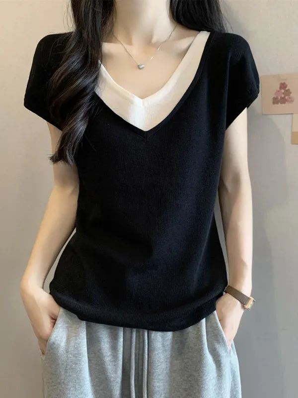 plus Size Color Block Short Sleeve T-Shirt Summer New Style Slimming Versatile Design Korean Style Commute Wind Women's Top
plus Size Color Block Short Sleeve T-Shirt Summer New Style Slimming Versatile Design Korean Style Commute Wind Women's Top